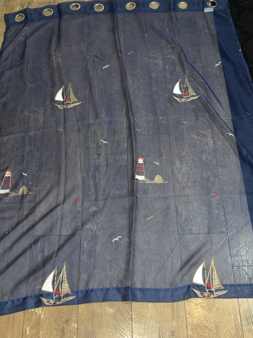 Navy Sailboat Sheer Grommet-Top Curtain Panel